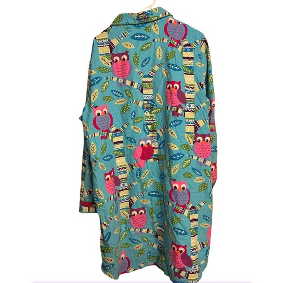 Nick & Nora Turquoise Owls Flannel Nightgown Sz XXL - Picture 3 of 5